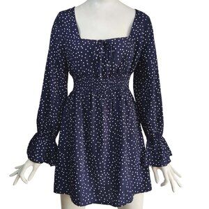 PRINCESS POLLY Polka Dot Peasant Top Smocked Waist Ruffle Cuff Mini Dress Sz 8
